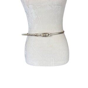 Eliza B. silver metallic leather skinny belt with rectangle buckle size 6